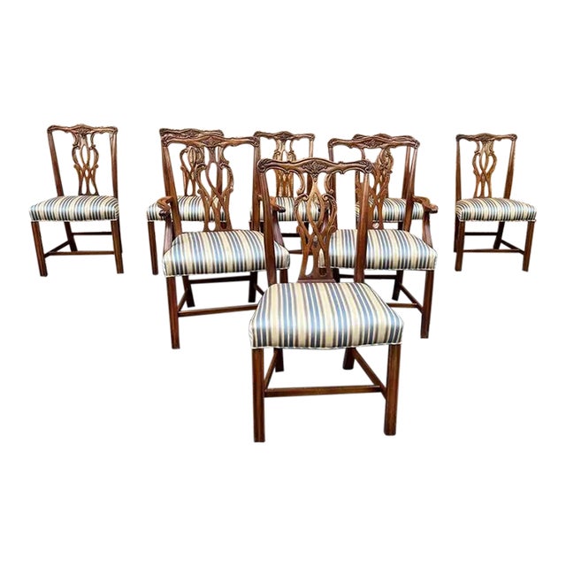 Late 20th Century Set of 8 Chippendale Style Mahogany Carved Dining Chairs For Sale