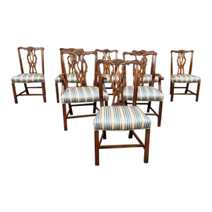 Late 20th Century Set of 8 Chippendale Style Mahogany Carved Dining Chairs