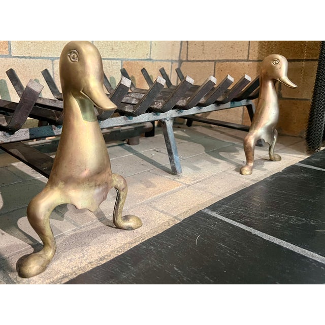 Claude Lalanne 1970s French Mid-Century Modern Stylized Brass Duck Andirons - A Pair For Sale - Image 4 of 10