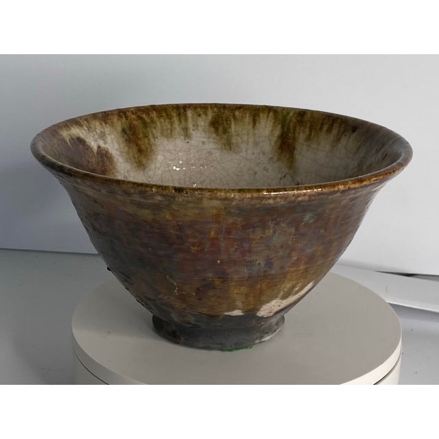 Crackle Glaze Studio Art Pottery High Wall Bowl Signed Gail Jones For Sale - Image 4 of 10