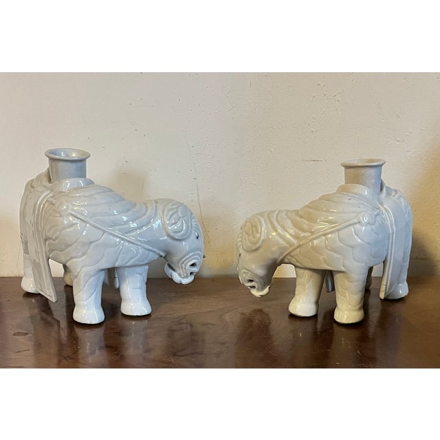 White Antique 18th Century Chinese Blanc De Chine Porcelain Elephant Candlestick or Joss Stick Holders - A Pair For Sale - Image 8 of 16