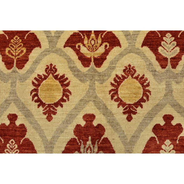 Beige Suzani Rug 6’7” X 7’9” Beige Wool Hand-Knotted Oriental Carpet For Sale - Image 8 of 12