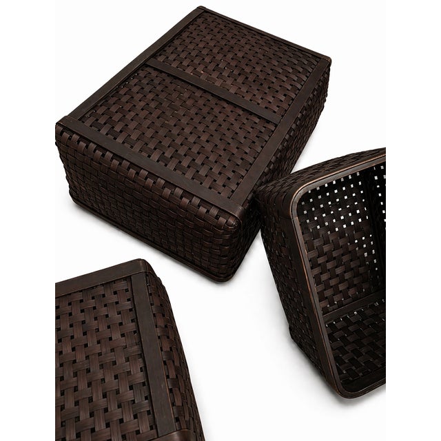 1970s Vintage Dark Woven Rattan Nesting Basket Set – 3 Piece Rectangular Storage Baskets For Sale - Image 5 of 7