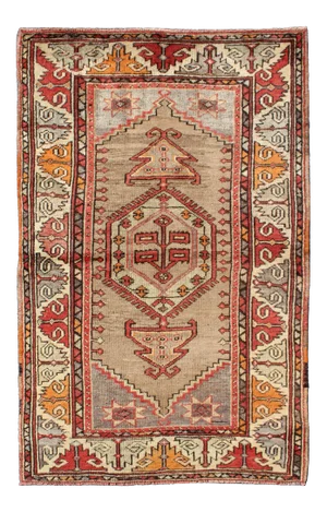 Colorful Vintage Turkish Oushak Rug With Geometric Design