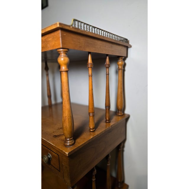 Brown Late 19th Century 3-Tier Wood Étagère With Brass Gallery and Drawer For Sale - Image 8 of 16
