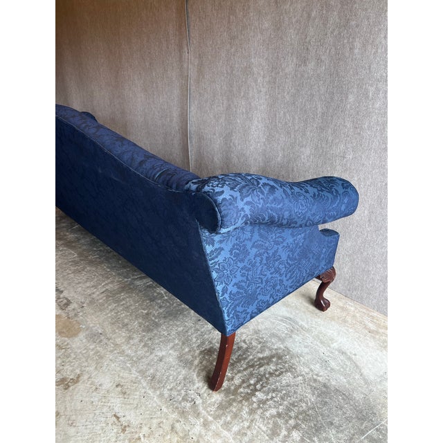 Textile Vintage Conover Sapphire Blue Chippendale Style Camelback Settee Sofa For Sale - Image 7 of 15