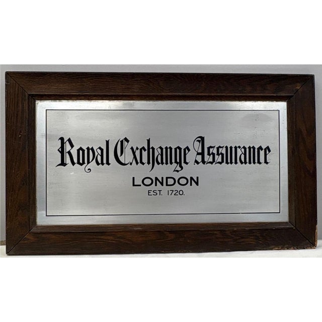 English Antique Royal Exchange Assurance London Insurance Agency Sign in Oak Frame, Goodman Company New York, Circa 1920s For Sale - Image 3 of 3