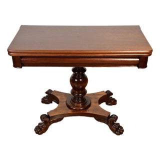 1900s Antique American Empire Solid Mahogany Flip-Top Game Table / Console Table For Sale