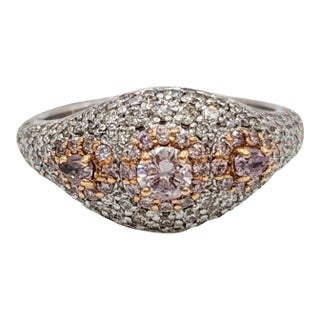 Natural Pink and White Diamond Ring in 18K White Gold, size 6.75 For Sale