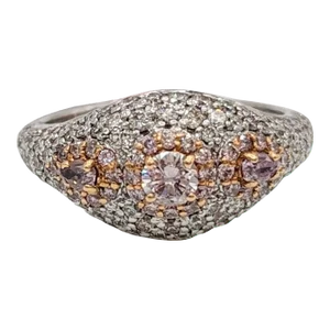 Natural Pink and White Diamond Ring in 18K White Gold, size 6.75