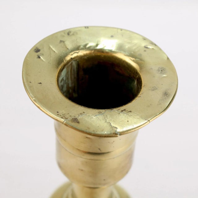 Metal Antique 18th Century George II English Brass Petal Base Single Candlestick For Sale - Image 7 of 13