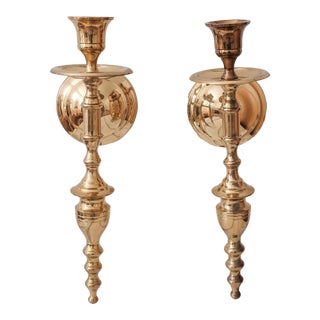 Mid 20th Century Parzinger Style Brass Candle Sconces - a Pair For Sale