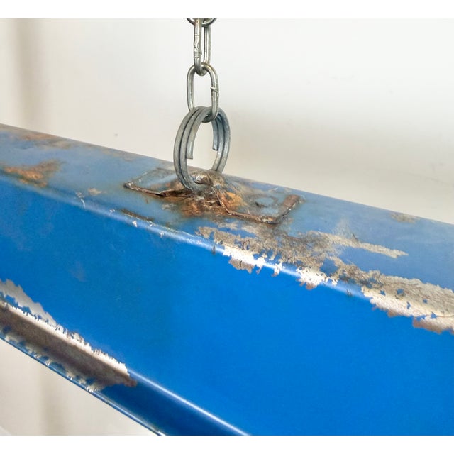 Industrial Blue Hanging Tube Light, 1970s For Sale - Image 12 of 18