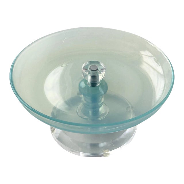 Murano Dish With Lucite Base, 1960s Opalescent Aqua Blue For Sale