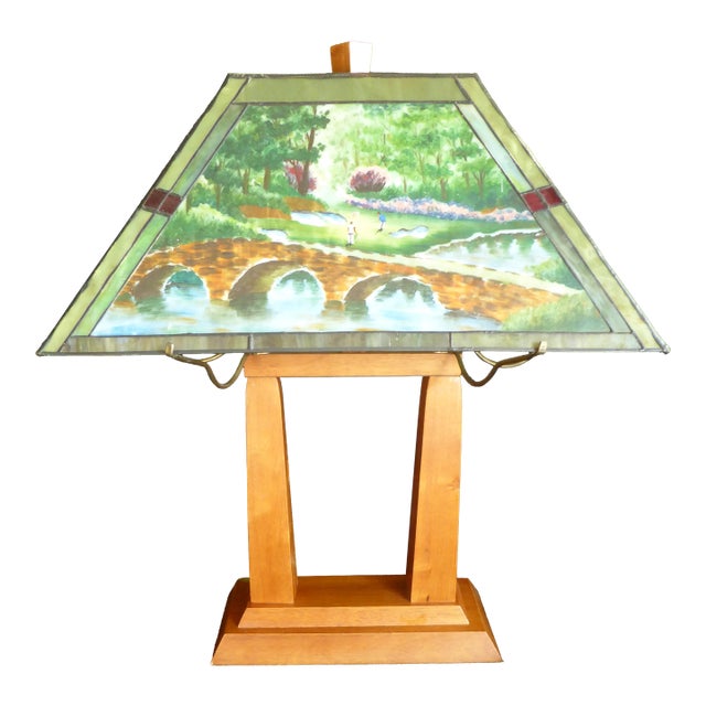 1990s Augusta National/Masters Golf 12th Hole Slag/Stained Glass Desk Lamp For Sale