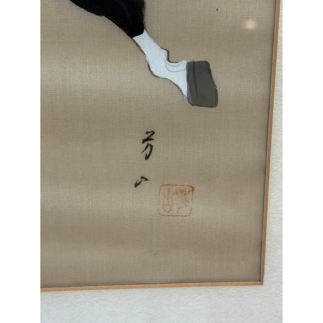 Textile Vintage Pair of Paintings on Silk- Samurai on Horseback For Sale - Image 7 of 12