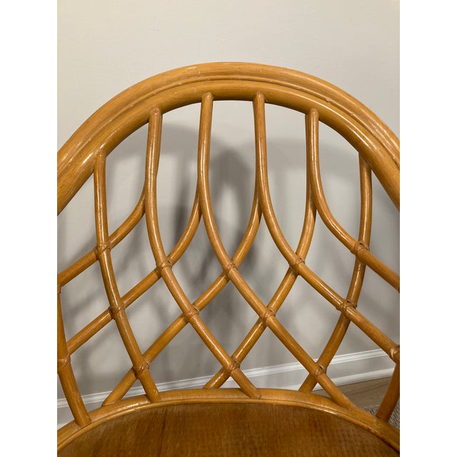 1980s 1980s Vintage Lane Venture Rattan and Bamboo Swivel Chairs - A Pair For Sale - Image 5 of 9