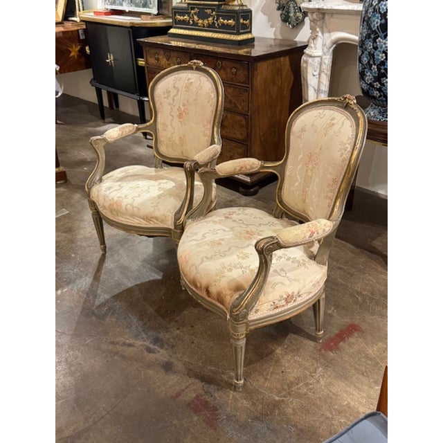 Traditional Pair of French Louis XVI Armchairs For Sale - Image 3 of 6