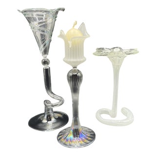 Vintage Blown Glass Candlesticks, 1950s, Set of 3 For Sale