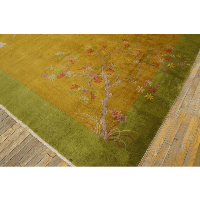 Flashy Gold Background Color With Sprays Floral Pattern Antique Chinese Art Deco Rug by Nichols Workshop For Sale - Image 9 of 12