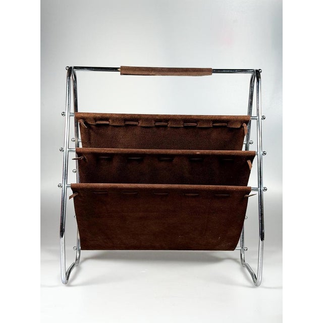 Mid-Century Magazine Stand in Metal and Leather, 1960s-1970s For Sale - Image 17 of 18