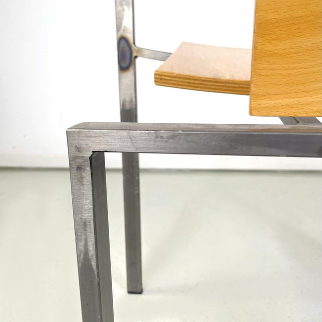 German Modern Squared Chair in Wood and Metal by Karl-Friedrich Foster Kkf, 1980s For Sale - Image 16 of 18