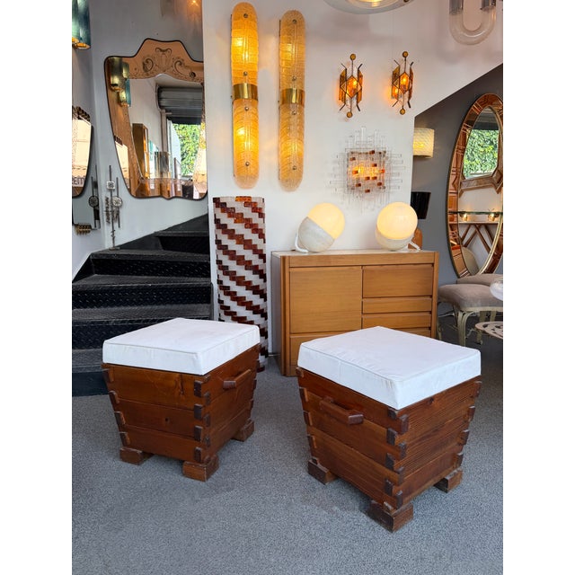 Mid-Century Modern Pair of Handle Stools Wood, Italy, 1970s For Sale - Image 13 of 14