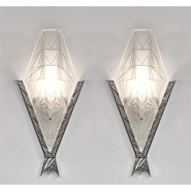 wall sconces by Monix & Ets. J. Gauthier A nice pair of French 1930 art deco wall lights in nickel plated solid brass or...