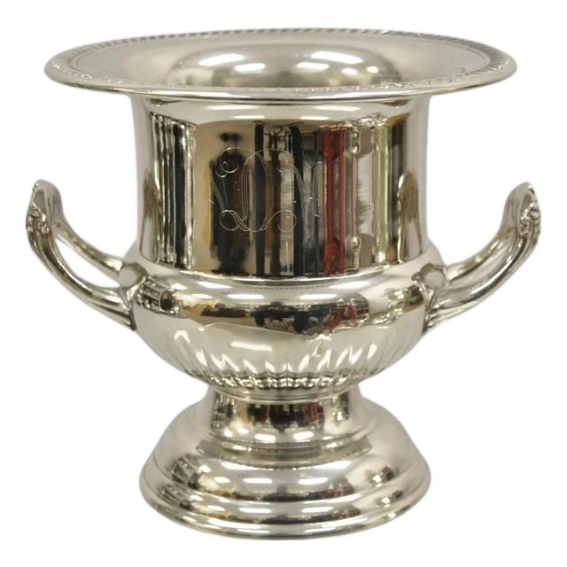 Vintage Regency Style Silver Plated Trophy Cup Urn Champagne Chiller Ice Bucket For Sale