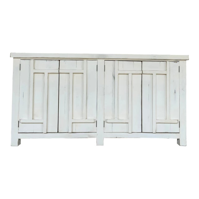 Organic Modern Aged White Finished Wood Sideboard For Sale