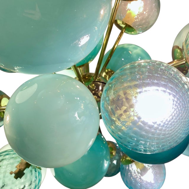 Tiffany Blue Reticular Globe Ceiling Lamp, 1960s For Sale - Image 3 of 6