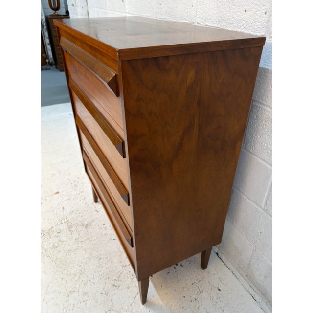Vintage MCM Four Drawer Walnut Highboy Dresser For Sale - Image 10 of 16