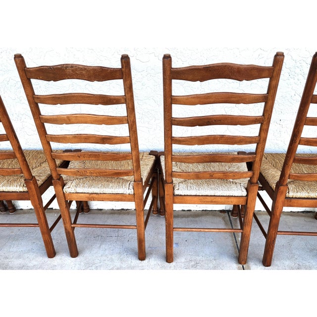 Wood Vintage Ladder Back Rush Seat Dining Chairs Set of 8 For Sale - Image 7 of 18