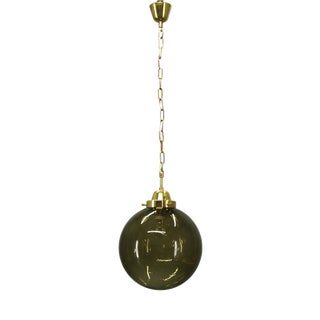 Czech Smoked Glass Globe and Brass Pendant Light, 1970s For Sale