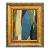 Contemporary Blue Abstract Oil Painting in Vintage Gold Frame For Sale