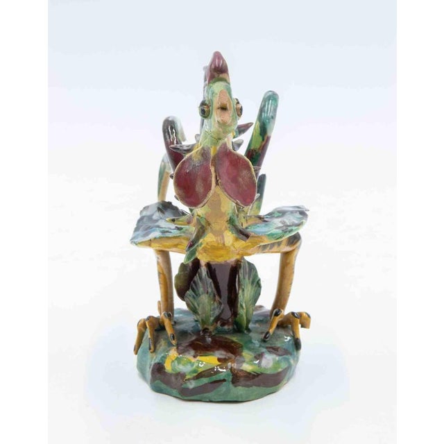 Vintage ceramic sculpture of rooster by Ceramiche di Vietri. Realized in Italy in 1970s. Factory's stamp on bottom.