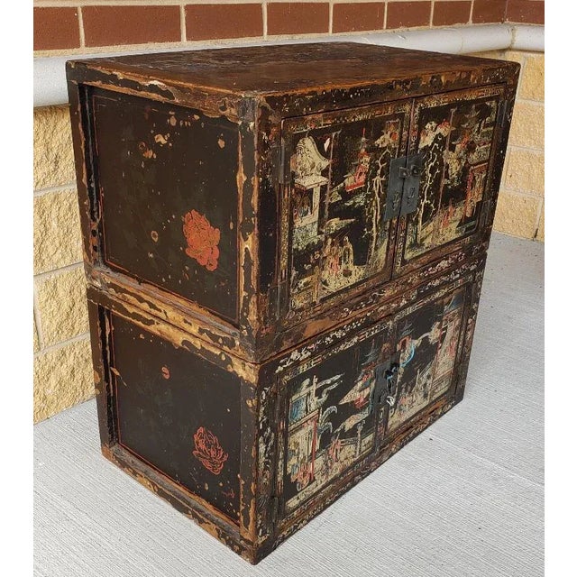 Early 19th Century Chinese Black Wooden Cabinets - Set of 2 For Sale - Image 4 of 11
