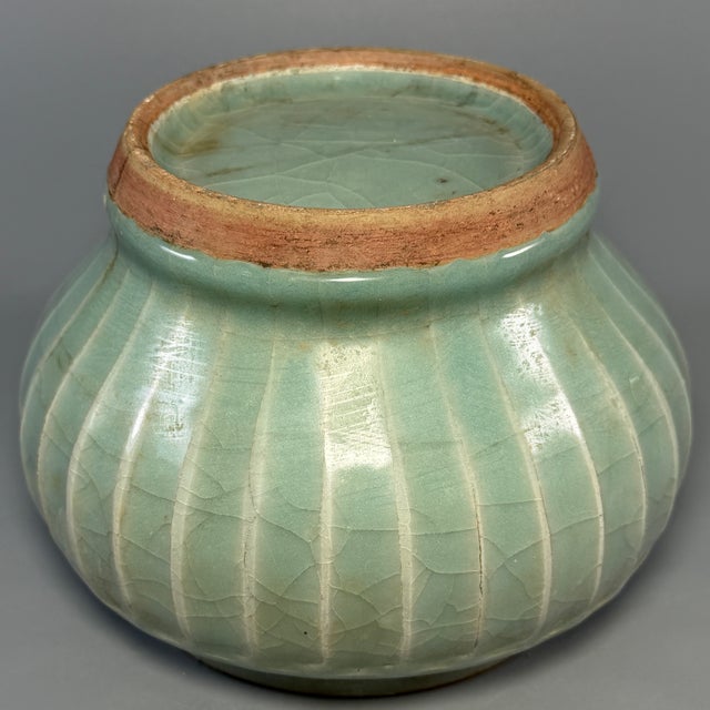15th Century & Earlier Antique Chinese Celadon Ribbed Covered Lotus Jar, Collectible Antique For Sale - Image 5 of 6