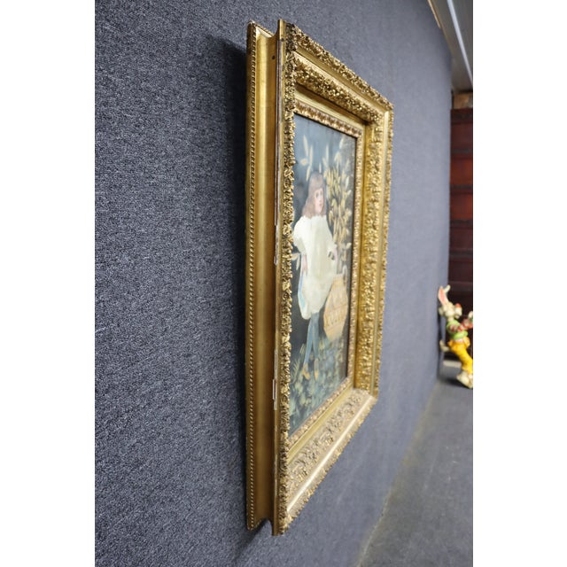 Victorian Needlework Portrait of a Young Girl With Watercolor Background, Gilt Frame For Sale - Image 10 of 17