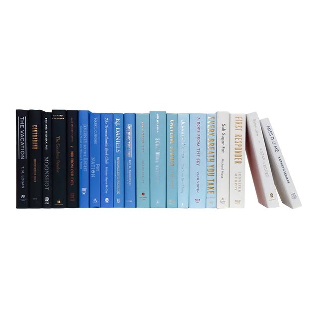 Decorative Books - Waterfall Books - Blue Books By The Foot For Sale