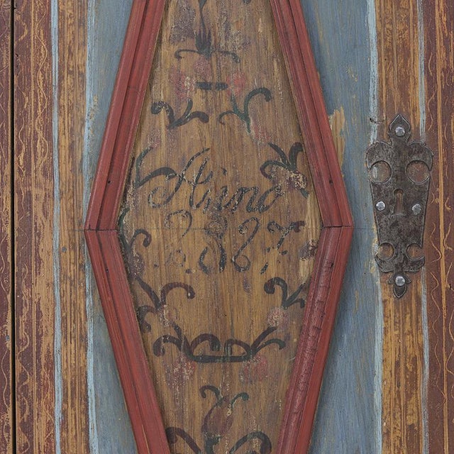 Rustic Farmhouse Folk Art Painted Bridal Cabinet, 1827 For Sale - Image 12 of 17