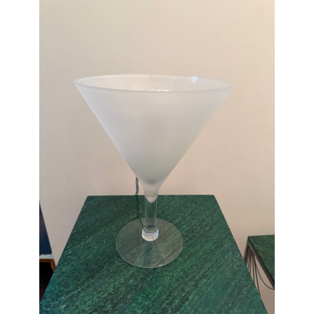 A playful late 1990s frosted glass accent lamp in the form of an oversized martini glass. Featuring a satin-frosted...