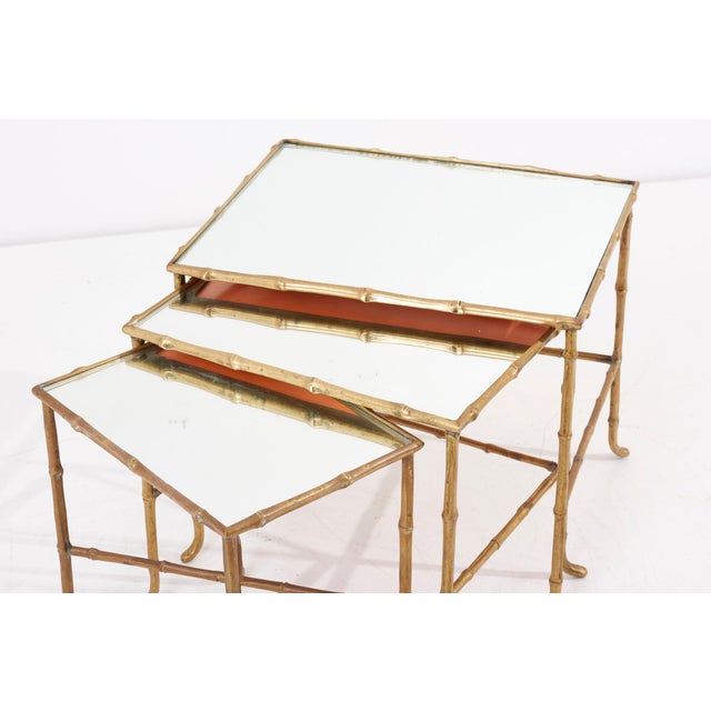 Nesting Tables with Mirrors by Maison Baguès, France, Set of 3 For Sale - Image 13 of 18