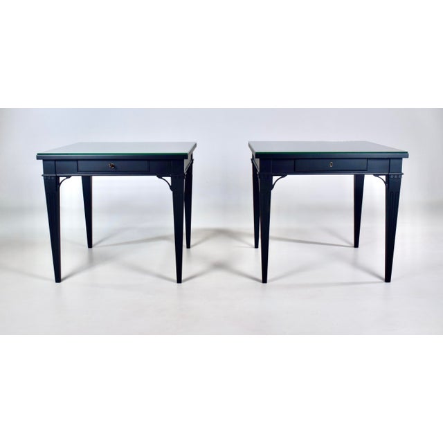 French Louis XVI French Ebonized Bookcase Vitrine Cabinets, Baker Furniture, 1960's For Sale - Image 3 of 16