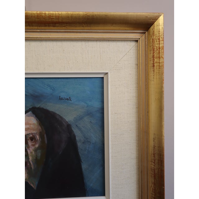Blue Mid-Century Modern Swedish "Whispers" Vintage Figurative Portrait Mixed Media Painting, Framed For Sale - Image 8 of 13
