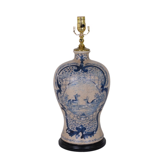 Chinoiserie Vintage Hand-Painted Blue and White Vase Table Lamp For Sale - Image 3 of 9