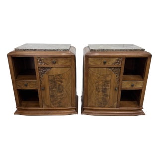 Pair of French Art Deco Nightstand or Side Table Marble Top.1940s For Sale