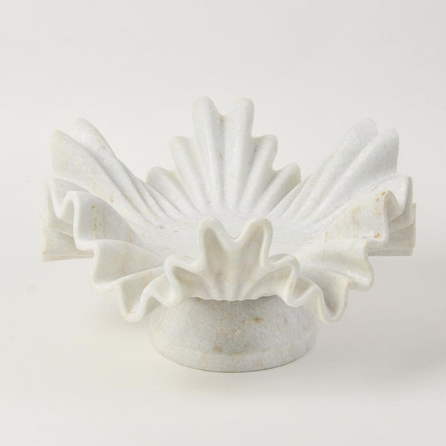 Studio A Home Luxe Carved Marble Ruffle Bowl on Pedestal 12" For Sale - Image 4 of 18