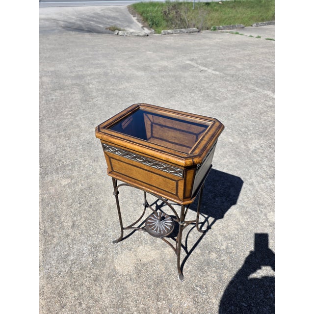 Leather and Glass Display Case End Table With Iron Base For Sale - Image 10 of 11