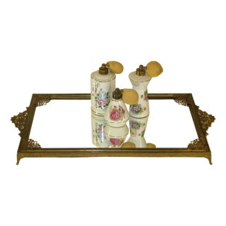 Neoclassical French Dresser Tray Antique Bronze Mirrored Openwork Handles For Sale